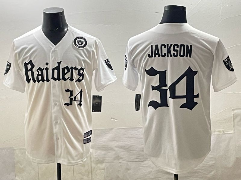 Men 2025 Oakland Raiders 34 Jackson white 6th generation Joint Name Nike Limited NFL Jersey style 06